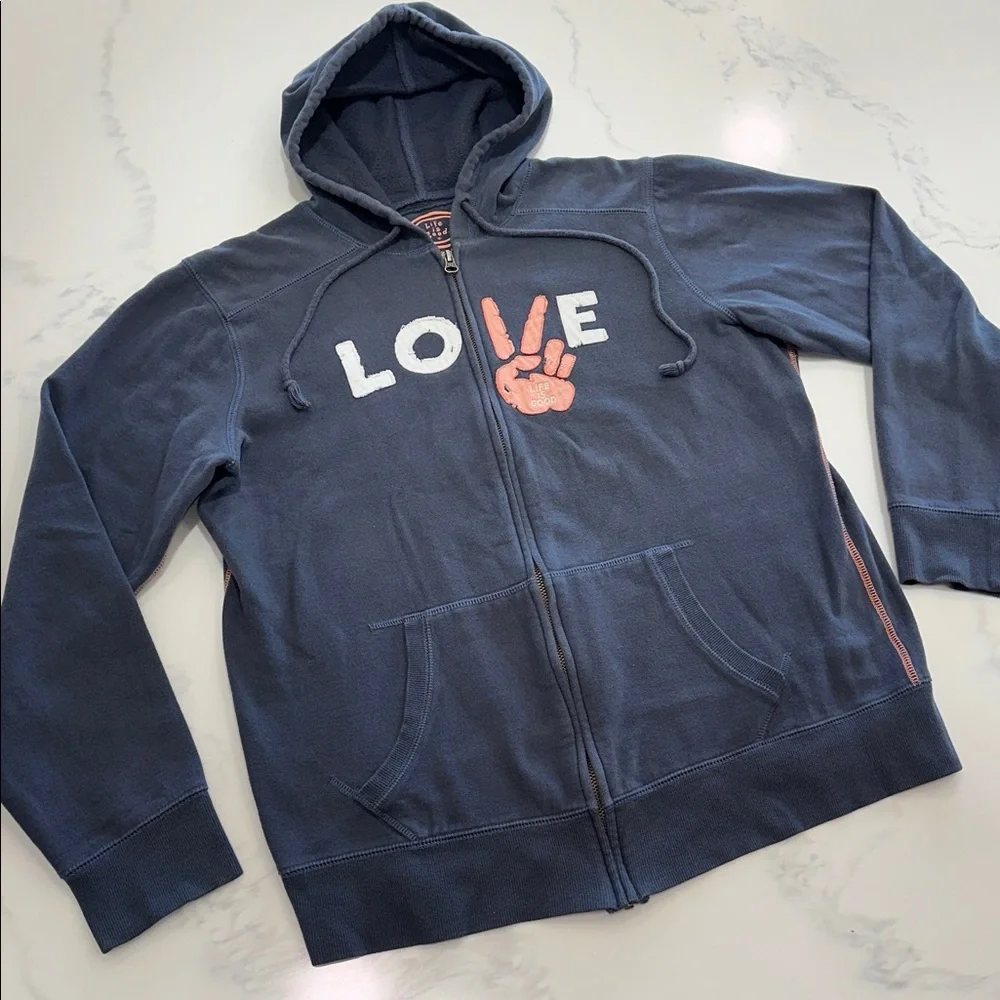 LIFE IS GOOD SIZE L~PEACE SIGN LOVE ZIP UP SWEATSHIRT JACKET ~HOODIE TOP SHIRT - Picture 2 of 12